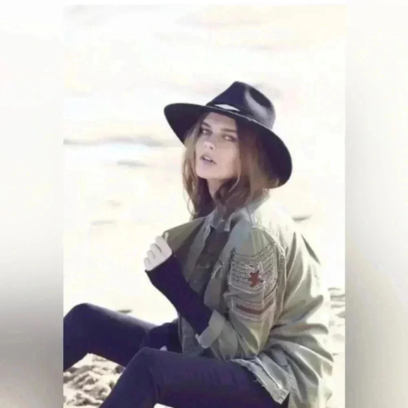 Free  People Military Beaded Shirt Jacket Button Up Collard NWT Size Small - Picture 1 of 8